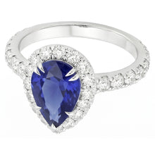 Afbeelding in Gallery-weergave laden, Halo Natuurlijke echte diamant ( niet in het laboratorium gekweekt ) Edelsteen Ring Peer Ceylon Sapphire Claw Prong Set 6 karaat

