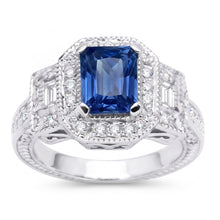 Afbeelding in Gallery-weergave laden, Halo Natuurlijke echte diamant ( niet in het laboratorium gekweekt )en ring met stralende saffier Ring 2,50 karaat Vintage stijl stokbrood
