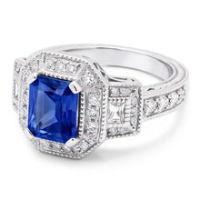 Afbeelding in Gallery-weergave laden, Halo Natuurlijke echte diamant ( niet in het laboratorium gekweekt )en ring met stralende saffier Ring 2,50 karaat Vintage stijl stokbrood
