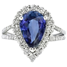Afbeelding in Gallery-weergave laden, Halo Natuurlijke echte diamant ( niet in het laboratorium gekweekt )en ring peer Sri Lankaanse saffier 5,50 karaat gespleten schacht
