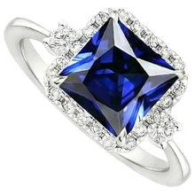 Afbeelding in Gallery-weergave laden, Halo Ring met uit de aarde gewonnen Diamanten en Princess Geslepen Blauwe Saffier Middensteen 6 Karaat Witgoud

