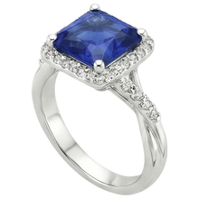Afbeelding in Gallery-weergave laden, Halo Natuurlijke echte diamanten ( niet in een laboratorium gekweekt ) ring vierkante vorm Ceylon blauwe saffier centrum 4 karaat
