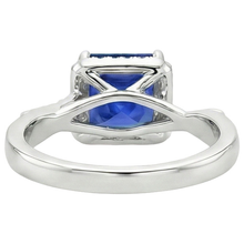 Afbeelding in Gallery-weergave laden, Halo Natuurlijke echte diamanten ( niet in een laboratorium gekweekt ) ring vierkante vorm Ceylon blauwe saffier centrum 4 karaat
