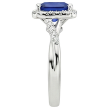 Afbeelding in Gallery-weergave laden, Halo Natuurlijke echte diamanten ( niet in een laboratorium gekweekt ) ring vierkante vorm Ceylon blauwe saffier centrum 4 karaat
