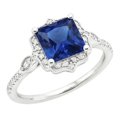 Halo Ring met Natuurlijke uit de aarde gewonnen Diamant Vintage Stijl Ceylon Saffier Prinsesslijpsel 6 Karaat