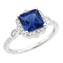 Afbeelding in Gallery-weergave laden, Halo Ring met Natuurlijke uit de aarde gewonnen Diamant Vintage Stijl Ceylon Saffier Prinsesslijpsel 6 Karaat
