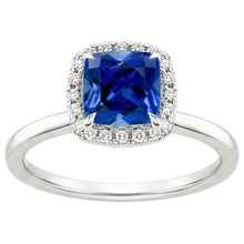 Afbeelding in Gallery-weergave laden, Halo Natuurlijke echte diamanten ( niet in een laboratorium gekweekt ) verlovingsring Prong Set blauwe saffier goud 2,75 karaat
