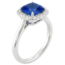 Afbeelding in Gallery-weergave laden, Halo Natuurlijke echte diamanten ( niet in een laboratorium gekweekt ) verlovingsring Prong Set blauwe saffier goud 2,75 karaat
