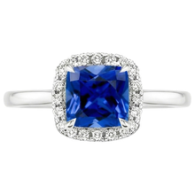 Afbeelding in Gallery-weergave laden, Halo Natuurlijke echte diamanten ( niet in een laboratorium gekweekt ) verlovingsring Prong Set blauwe saffier goud 2,75 karaat
