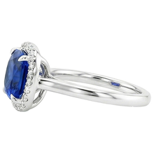 Afbeelding in Gallery-weergave laden, Halo Natuurlijke echte diamanten ( niet in een laboratorium gekweekt ) verlovingsring Prong Set blauwe saffier goud 2,75 karaat
