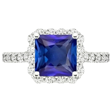 Afbeelding in Gallery-weergave laden, Dames Halo Natuurlijke uit de aarde gewonnen Diamanten Ring met Ceylonsaffier Steen &amp; Accenten 6.50 Karaat
