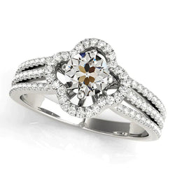 Halo Oude Mijnwerker Diamant Ring Bloem stijl gouden gespleten schacht 3,50 karaat