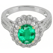 Afbeelding in Gallery-weergave laden, Fijne Smaragd Edelsteen Ring 2-karaat Bicolor 14K Goud – vooraanzicht
