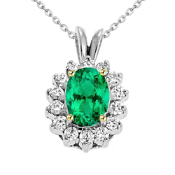 2 karaat Smaragd Sieraadsteen Hanger in 14 Karaat Tweekleurig