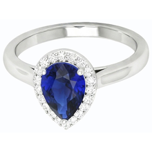 Afbeelding in Gallery-weergave laden, Halo Pear Diepblauwe Saffier Ring Wit Goud 3 Karaat Sieraden
