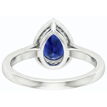 Afbeelding in Gallery-weergave laden, Halo Pear Diepblauwe Saffier Ring Wit Goud 3 Karaat Sieraden
