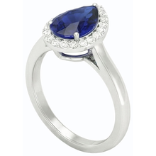 Afbeelding in Gallery-weergave laden, Halo Pear Diepblauwe Saffier Ring Wit Goud 3 Karaat Sieraden
