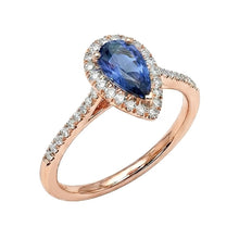 Afbeelding in Gallery-weergave laden, Halo Pear Natuurlijke Blauwe Saffier Ring 14K Rose Goud 3 Karaats Diamanten
