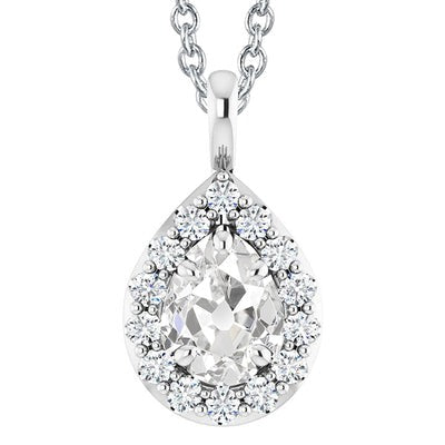 Halo Pear Old Cut Natuurlijk Diamond Pendant 4.50 Karaat Witgoud 14K