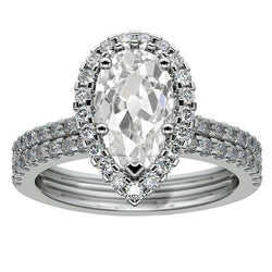 Halo Pear Old Miner Echt Diamond Engagement Ring Set 5,75 karaat Pave Set