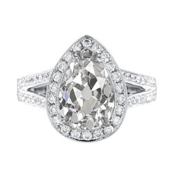 Halo Peervormige Oud Mijn Geslepen Echte Natuurlijke uit de aarde gewonnen Diamanten Ring 4.75 Karaat Gespleten Milgrain Band