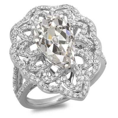 Halo Peer Oude Mijnwerker Echt Diamanten Ring Flower antieke stijl 10,50 karaat