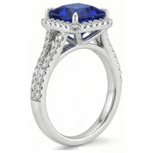 Afbeelding in Gallery-weergave laden, Halo Ring met Blauwe Saffier en Natuurlijke uit de aarde gewonnen Diamant 6.5 Karaat Princess met Accent
