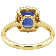 Afbeelding in Gallery-weergave laden, Halo Ring Geel Goud 14K Ceylon Saffier &amp; Diamant 4,25 Karaat
