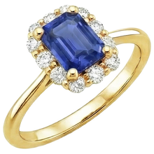 Afbeelding in Gallery-weergave laden, Halo Ring Geel Goud 14K Ceylon Saffier &amp; Diamant 4,25 Karaat
