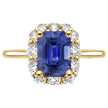 Afbeelding in Gallery-weergave laden, Halo Ring Geel Goud 14K Ceylon Saffier &amp; Diamant 4,25 Karaat
