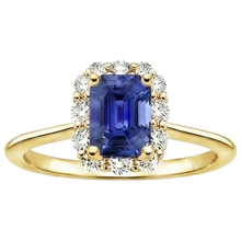 Afbeelding in Gallery-weergave laden, Halo Ring Geel Goud 14K Ceylon Saffier &amp; Diamant 4,25 Karaat

