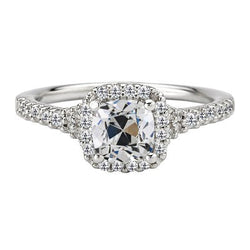 Halo Ring Kussen Oude Mijnwerker Natuurlijke uit de aarde gewonnen Diamant 14K Witgoud 7 Karaat