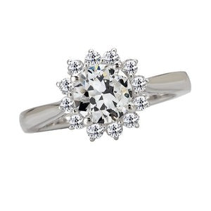 Halo Ring Oud Geslepen Echt Diamanten Bloem Stijl taps Toelopende Schacht 4,50 karaat