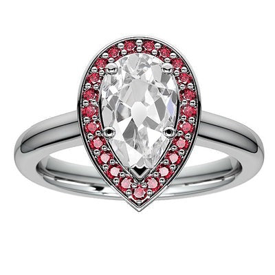 Halo Ring Oud Geslepen Peer Echt Diamant & Ronde Roze Saffier 5,25 Karaat