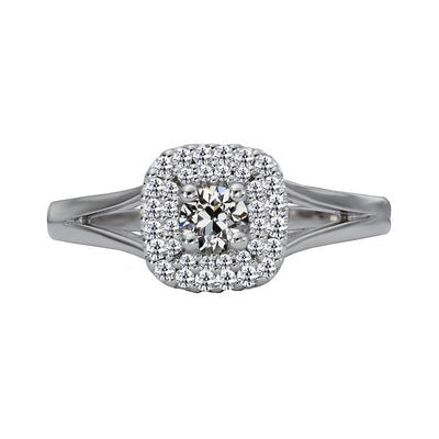 Halo Ring Rond Old Mine Cut Echt Diamond Split Shank 3 karaat