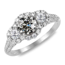 Halo Ring Rond Oud Geslepen Natuurlijk uit de aarde gewonnen Diamant Pavé Gezet 14K Goud 8 Karaat