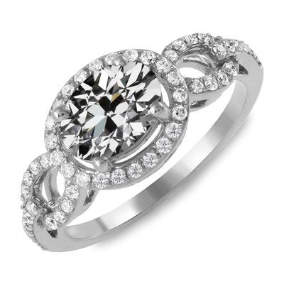 Halo Ring Rond & Ovaal Old Mine Cut Echt Diamond Split Shank 9 karaat