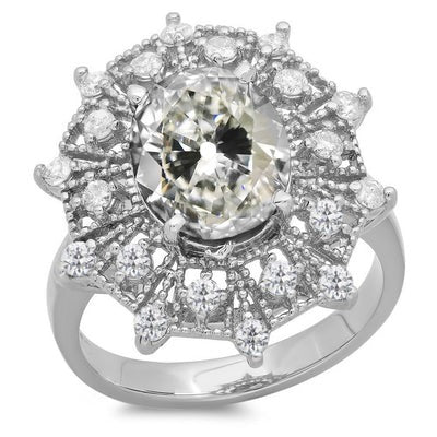 Halo Ring Rond & Ovaal Oude Mijnwerker Echt Diamant Bloemstijl 9 Karaat