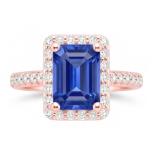 Afbeelding in Gallery-weergave laden, Halo Ring Roségoud Smaragd Sri Lankaanse Saffier &amp; Natuurlijke uit de aarde gewonnen Diamanten 5.25 Karaat
