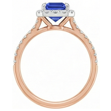 Afbeelding in Gallery-weergave laden, Halo Ring Tweekleurig Goud Ceylon Saffier &amp; Diamant 4,25 Karaat
