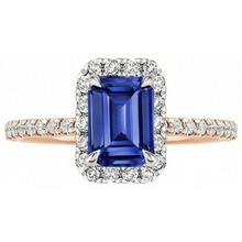 Afbeelding in Gallery-weergave laden, Halo Ring Tweekleurig Goud Ceylon Saffier &amp; Diamant 4,25 Karaat
