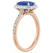 Afbeelding in Gallery-weergave laden, Halo Ring Tweekleurig Goud Ceylon Saffier &amp; Diamant 4,25 Karaat
