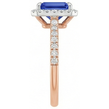 Afbeelding in Gallery-weergave laden, Halo Ring Tweekleurig Goud Ceylon Saffier &amp; Diamant 4,25 Karaat
