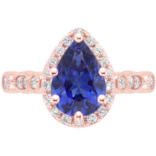 Afbeelding in Gallery-weergave laden, Halo Ring Vintage stijl peer blauwe saffier &amp; Natuurlijke echte diamanten ( niet in een laboratorium gekweekt ) 4 karaat
