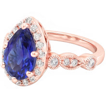 Afbeelding in Gallery-weergave laden, Halo Ring Vintage stijl peer blauwe saffier &amp; Natuurlijke echte diamanten ( niet in een laboratorium gekweekt ) 4 karaat
