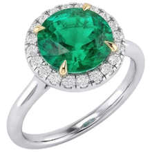 Afbeelding in Gallery-weergave laden, Fijne Smaragd Rond Geslepen Gekleurde Steen Ring in Tweekleurig 14K Goud – hoekaanzicht
