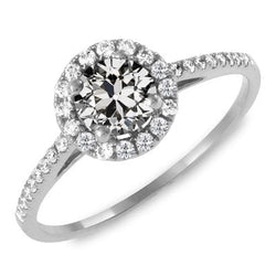 Halo ring met accenten, rond, Old Mine Cut, natuurlijke, uit de aarde gewonnen diamant, 4.50 karaat