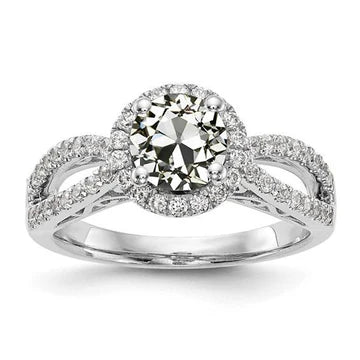 Halo-Ring Dames Ronde Oude Geslepen Echt Diamant Gespleten Schacht 3,50 Karaat