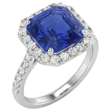 Afbeelding in Gallery-weergave laden, Halo Ronde Natuurlijke uit de aarde gewonnen Diamanten &amp; Asscher geslepen Blauwe Saffier Ring 5.75 Karaat Nieuw
