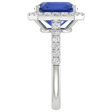 Afbeelding in Gallery-weergave laden, Halo Ronde Natuurlijke uit de aarde gewonnen Diamanten &amp; Asscher geslepen Blauwe Saffier Ring 5.75 Karaat Nieuw
